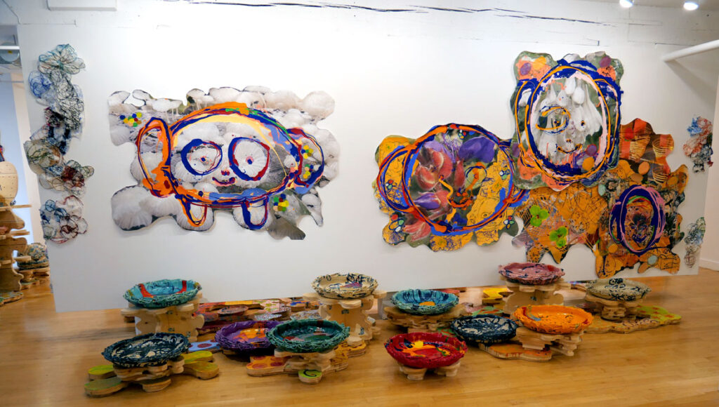 Mark Cooper's exhibition "Bloomin'" at Gallery Kayafas, Boston, January 2023. (Greg Cook photo)