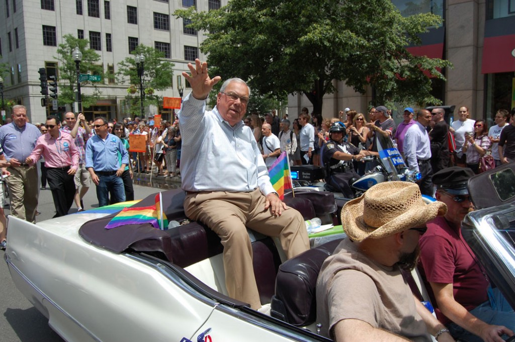 Boston Mayor Tom Menino in Boston Pride Parade, June 9, 2012. (Greg Cook photo)