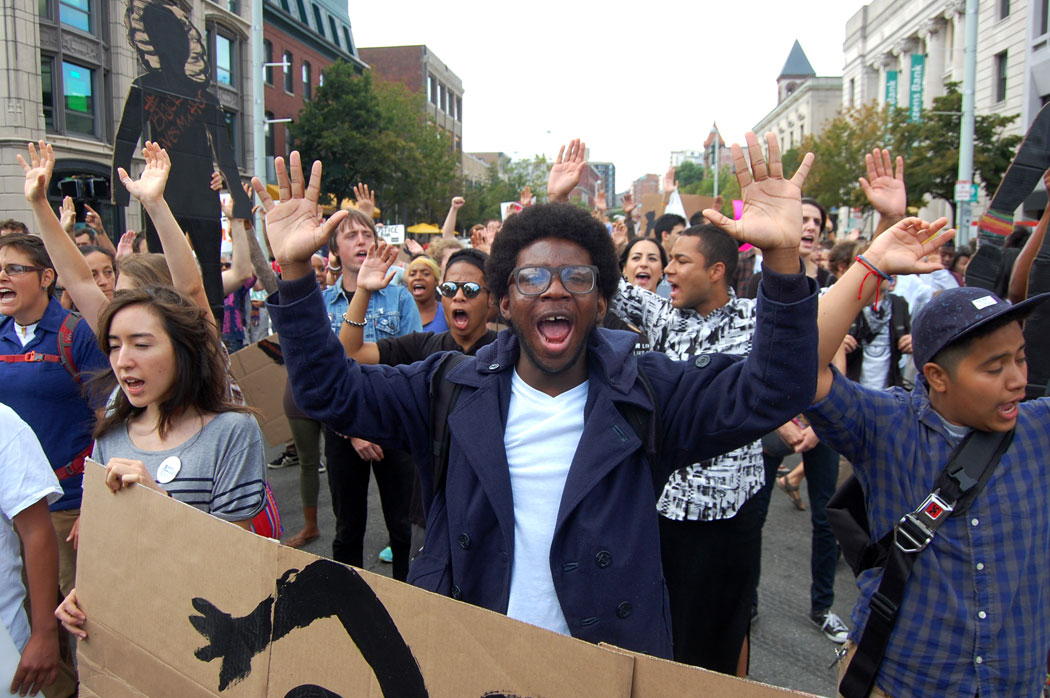 Black Lives Matter-Cambridge protest march in Cambridge, Mass. Aug. 9, 2015. (©Greg Cook photo)