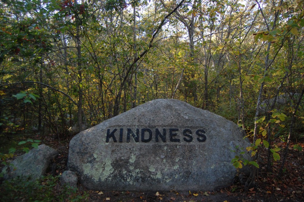 Kindness boulder in Dogtown, Gloucester, Oct. 16, 2015. (©Greg Cook photo)