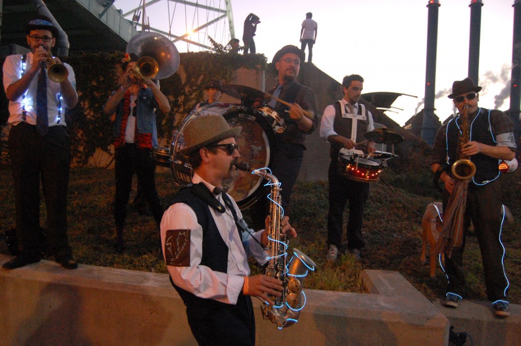 Emperor Norton Stationary Marching Band plays at Pronk at Fox Point, Providence, Oct. 12, 2015. (Greg Cook)