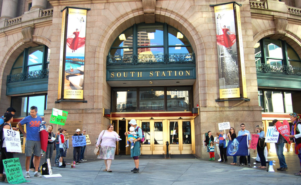 Protest against Dakota Access Pipeline project at Boston's South Station, Sept. 13, 2016. (Greg Cook)