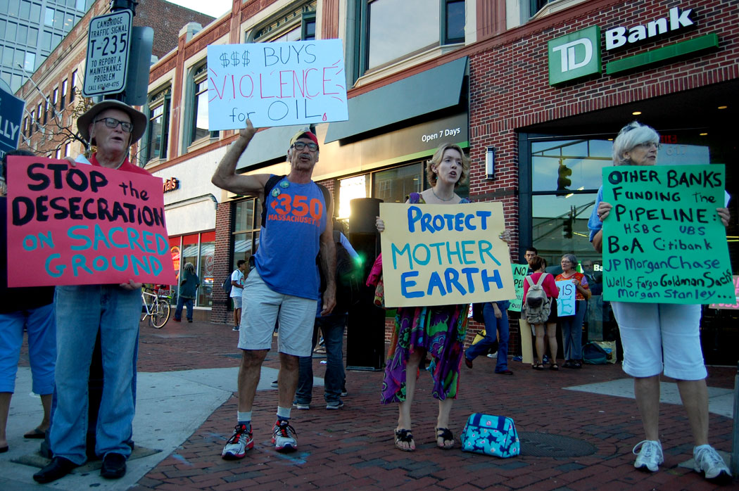 “Dakota Access” Pipeline protesters in Central Square, Cambridge, Sept. 8, 2016. (Greg Cook)