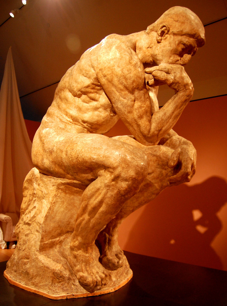 Rodin's "The Thinker," plaster, 1903, in "Rodin Transforming Sculpture" at Peabody Essex Museum, Salem, Mass., Aug. 16, 2016. (Greg Cook)
