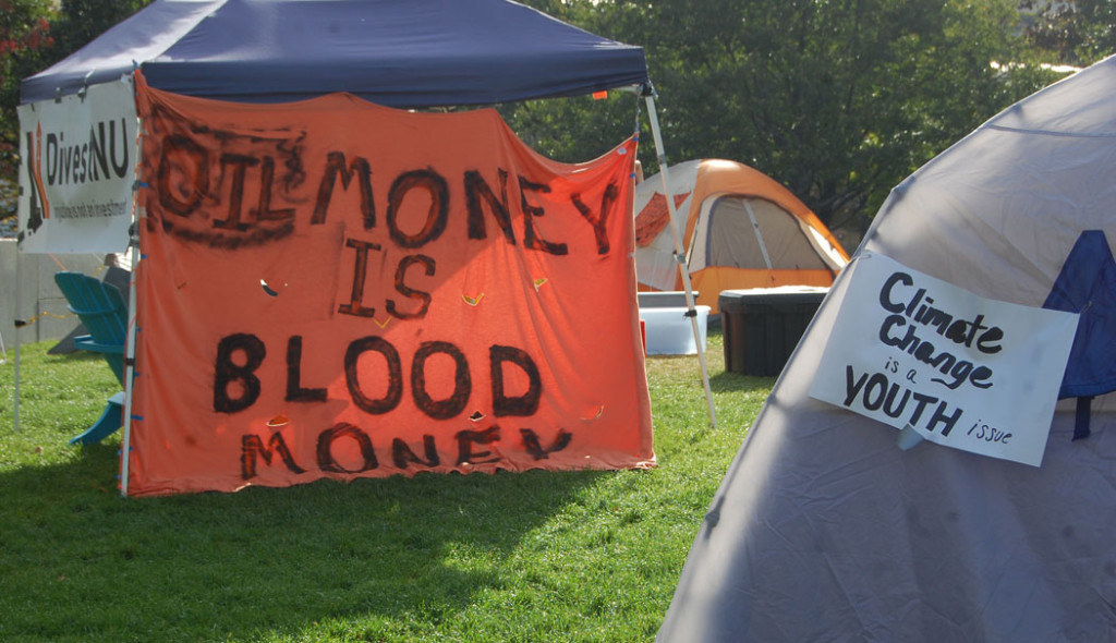 "Climate Change is a Youth issue" sign at Divest Northeastern encampment, Oct. 8, 2016. (Greg Cook)