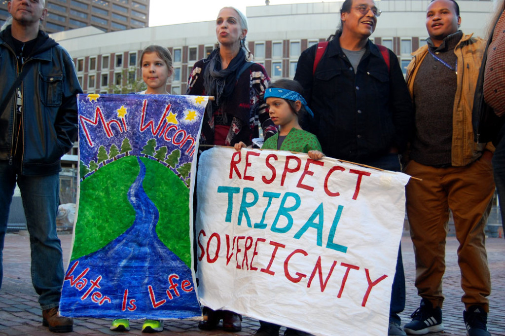 Rally for Indigenous Peoples Day in Boston. At Boston City Hall, Oct. 5, 2016. (Greg Cook)