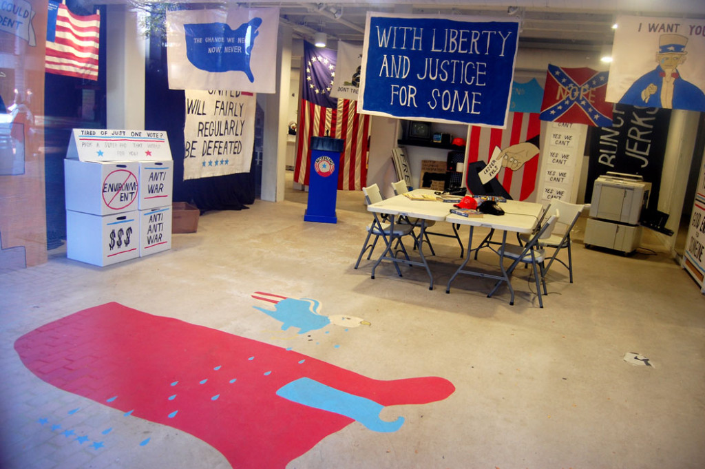 Pat Falco's "Boston Campaign Headquarters" at Faneuil Hall, Nov. 5, 2016. (Greg Cook)