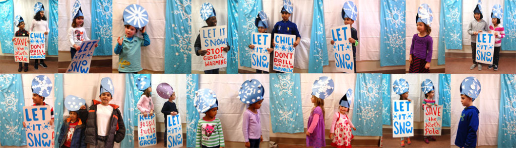 Making snowflake hats at the Malden Public Library for the “Let It Snow! Santas Against Global Warming!” parade group, Saturday, Nov. 19, 2016. (Greg Cook)