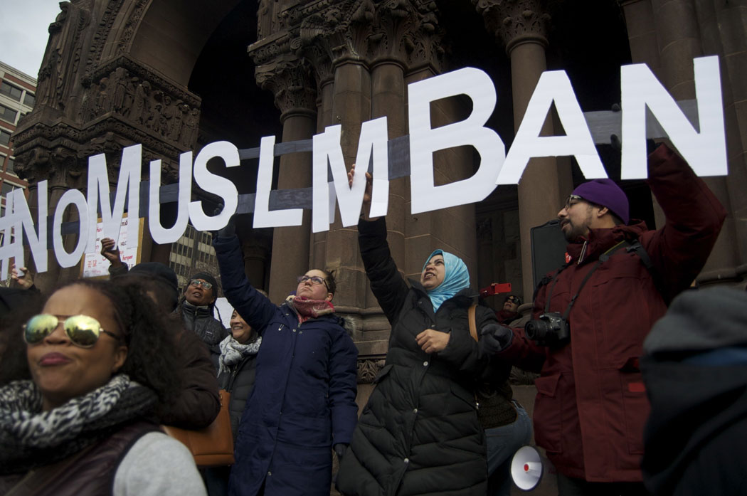 The Boston Protest Against Muslim Ban in Copley Square, Jan. 29, 2017. (Greg Cook)