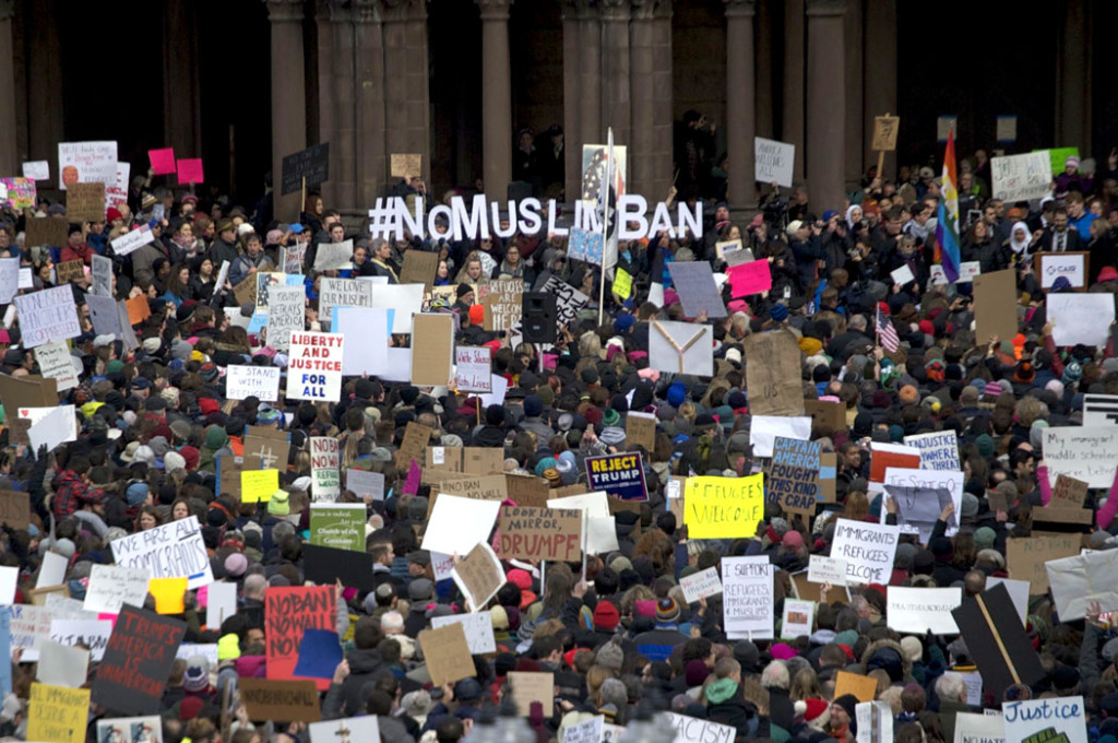 The Boston Protest Against Muslim Ban in Copley Square, Jan. 29, 2017. (Greg Cook)