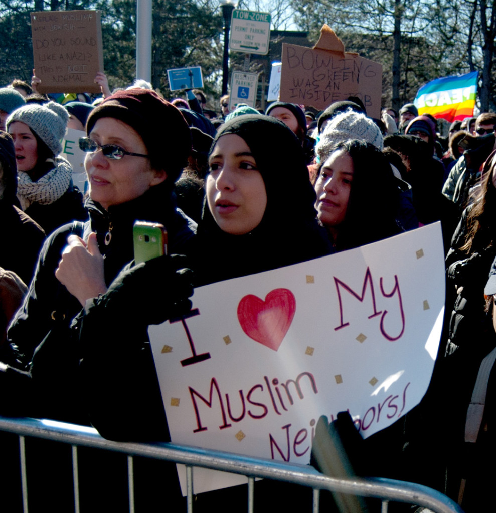 "I Love My Muslim Neighbors." At the Somerville Sanctuary City Rally, Feb. 4, 2017. (Greg Cook)
