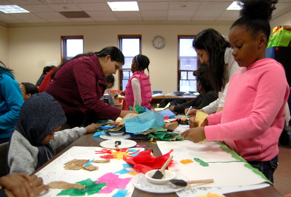 "Thank You, Nature Neighbors" craft workshop at the Malden Public Library, March 25, 2017. (Greg Cook)