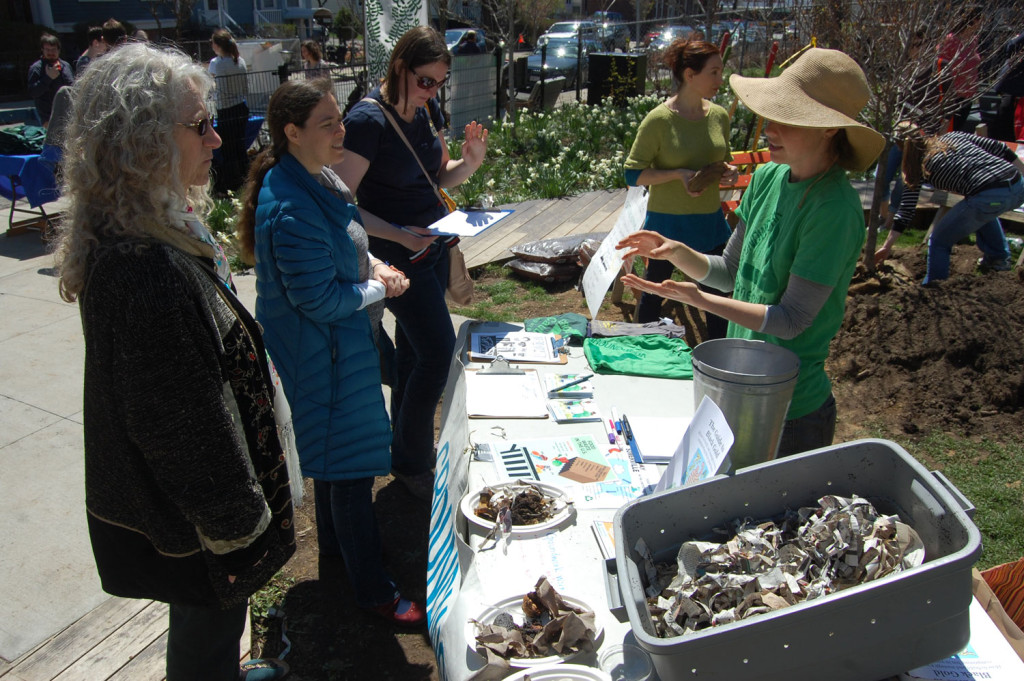 Jess Bloomer from Groundwork Somerville demonstrated worm-bin composting. (Greg Cook)