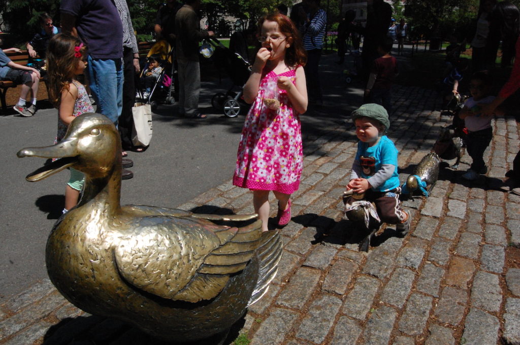 Nancy Schön “Make Way for Ducklings" sculptures in Boston's Public Garden. (Greg Cook)
