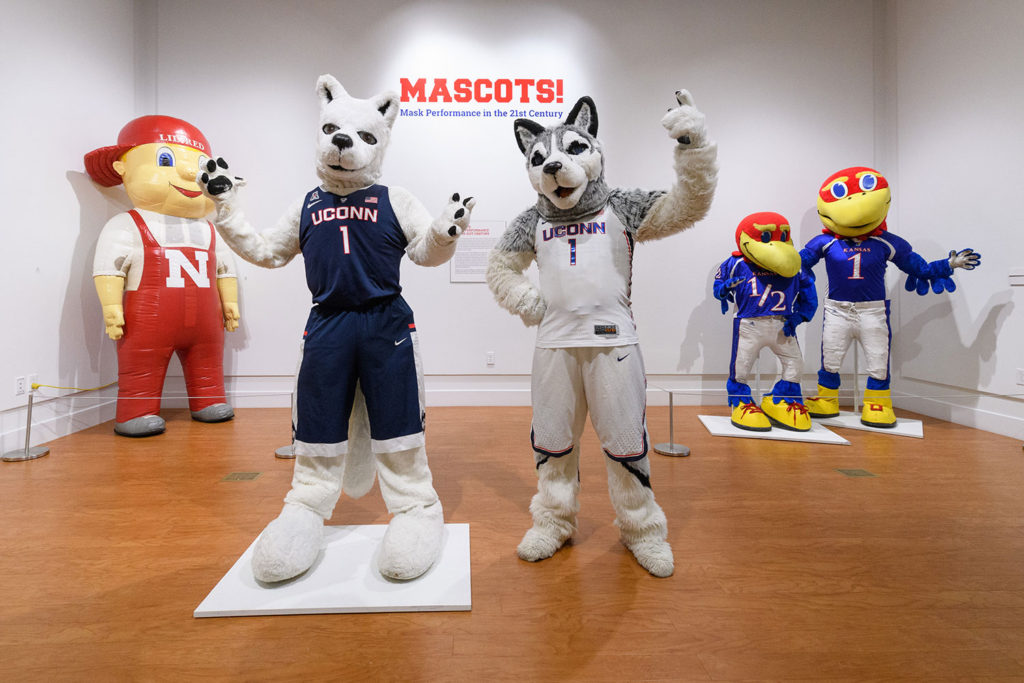 “Mascots! Mask Performance in the 21st Century,” an exhibit at the Ballard Institute and Museum. (Courtesy Ballard Institute and Museum)