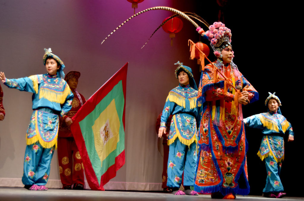 Harvard Alumni Peking Opera Amateur Group at Chinese Lunar New Year Celebration at Malden High School, Feb. 10, 2018. (Greg Cook)
