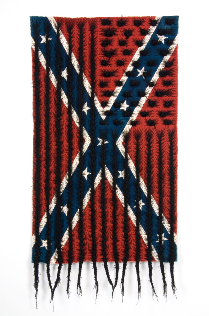 Sonya Clark, "Black Hair Flag," 2010, cloth and thread. (Courtesy of the artist)