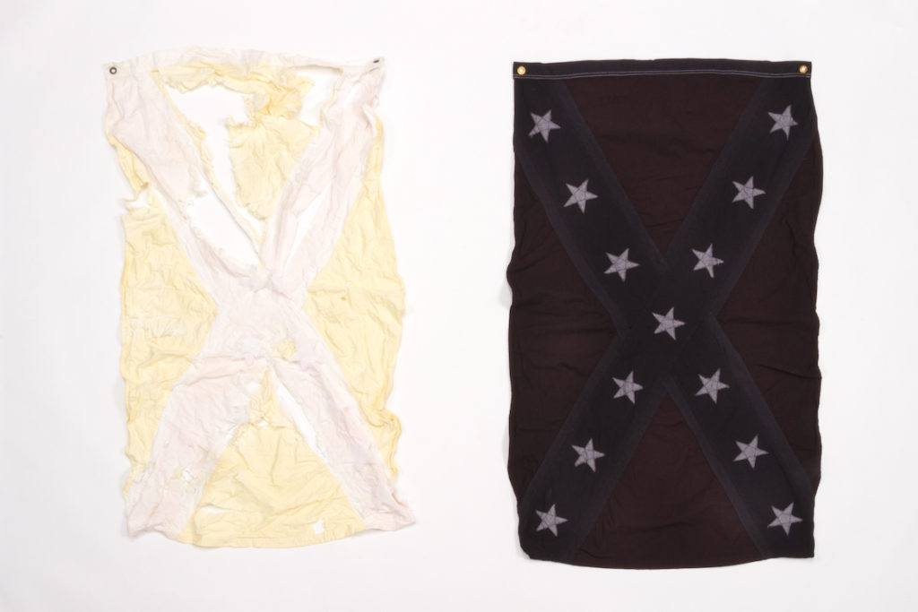 Sonya Clark, "Bleached and Blackened," 2015, cotton flags, bleach and dye. (Courtesy of the artist)