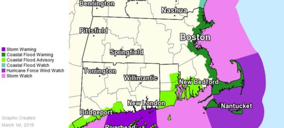 Nor'easter forecast, March 1, 2018.