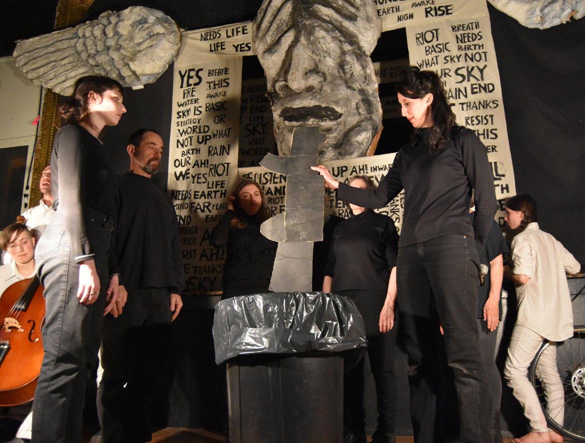 Bread and Puppet Theater’s “The Basic Bye-bye Show" at Spontaneous Celebrations in Boston, April 21, 2018. (Greg Cook)