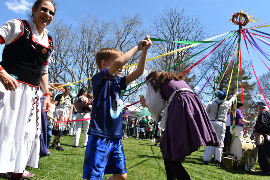 Maypole dance at the Sheepshearing Festival at Gore Place, Waltham, April 28, 2018. (Greg Cook)