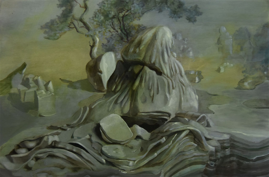 Nicole Duennebier, "Folded Landscape At Dusk," acrylic on panel.
