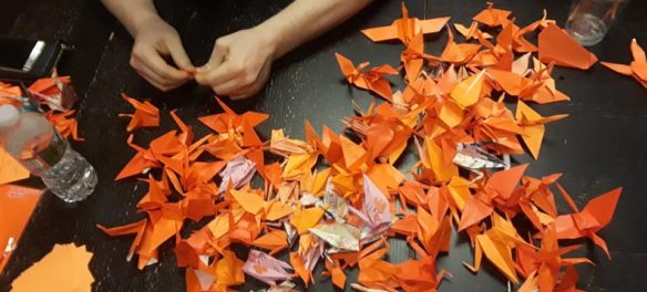 "Origami Crane Fold-In for Gun Violence Awareness" at Pleasant Street Tea Co. in Gloucester, May 27, 2018. (Courtesy)