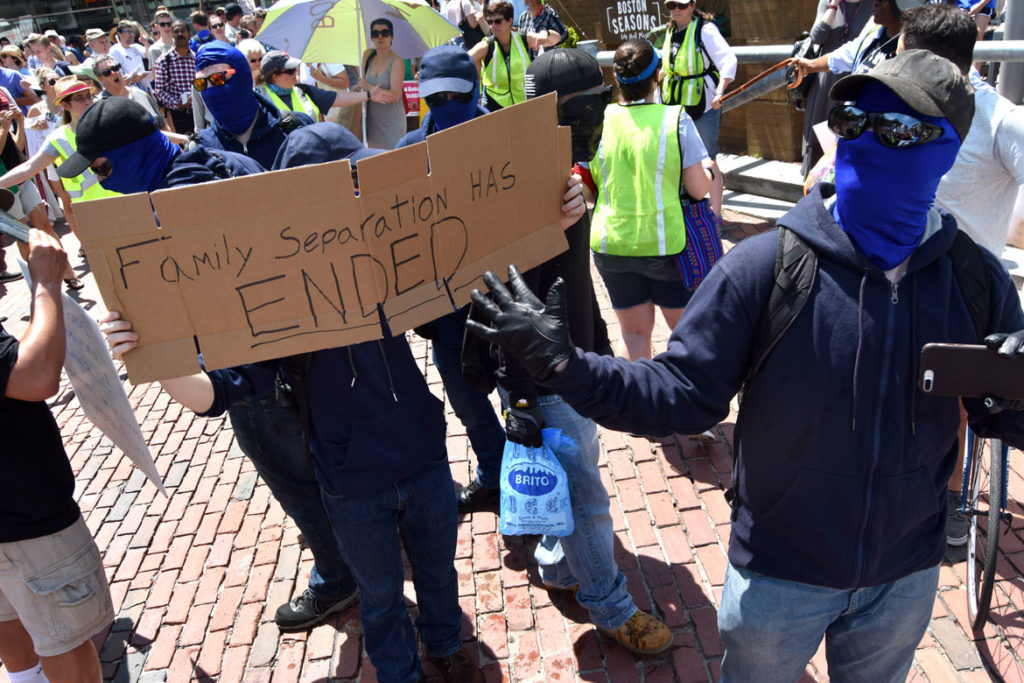 Counter-protesters at the “Together and Free: Rally Against Family Separation" at Boston City Hall, June 30, 2018. (Greg Cook)