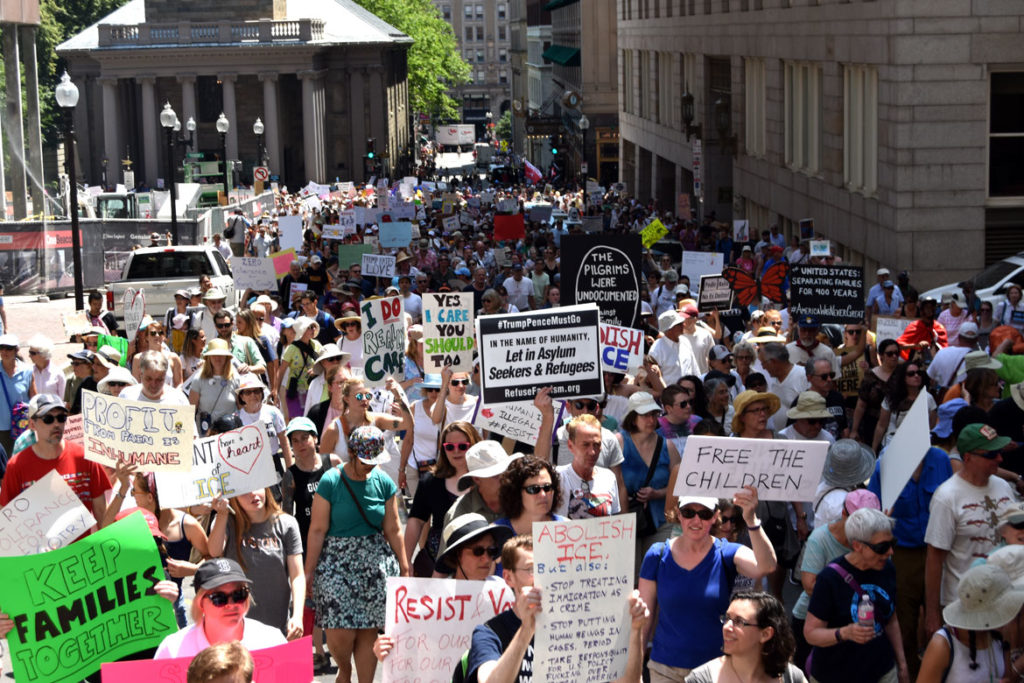 “Together and Free: Rally Against Family Separation" marches from Boston City Hall to Boston Common, June 30, 2018. (Greg Cook)