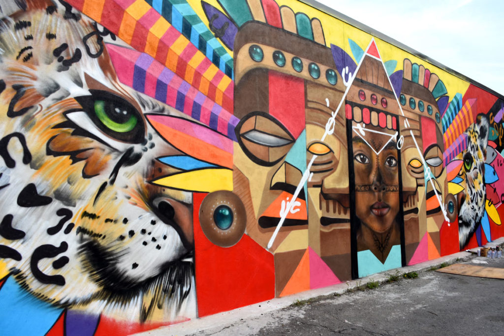 Victor "Marka27" Quiñonez's mural "Rebirth" at 2 Union Square, Somerville, Aug. 27, 2018. (Greg Cook)