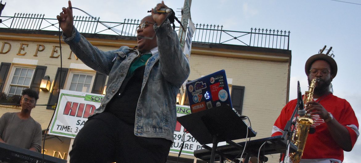 Oompa performs at Somerville's Evolution of Hip Hop Festival in Union Square, Sept. 29, 2018. (Greg Cook)