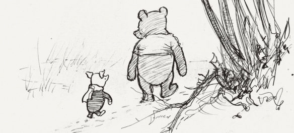 Ernest Howard Shepard, “Pooh and Piglet go hunting,” Winnie-the-Pooh chapter 3, 1926 pen and ink. (Courtesy Museum of Fine Arts, Boston)