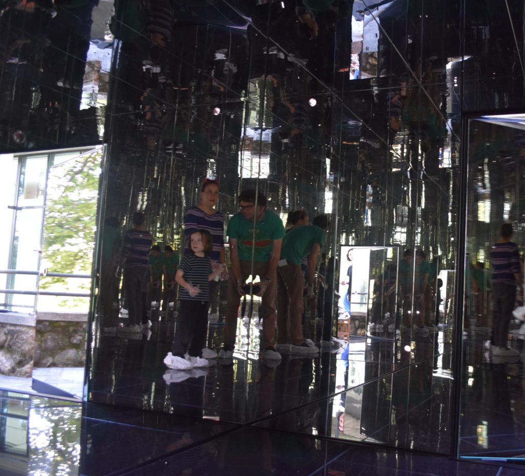 Inside Yayoi Kusama's "Where the Lights in My Heart Go," an infinity mirror room, 2016, at deCordova Sculpture Park and Museum, Sept. 15, 2018. (Greg Cook)