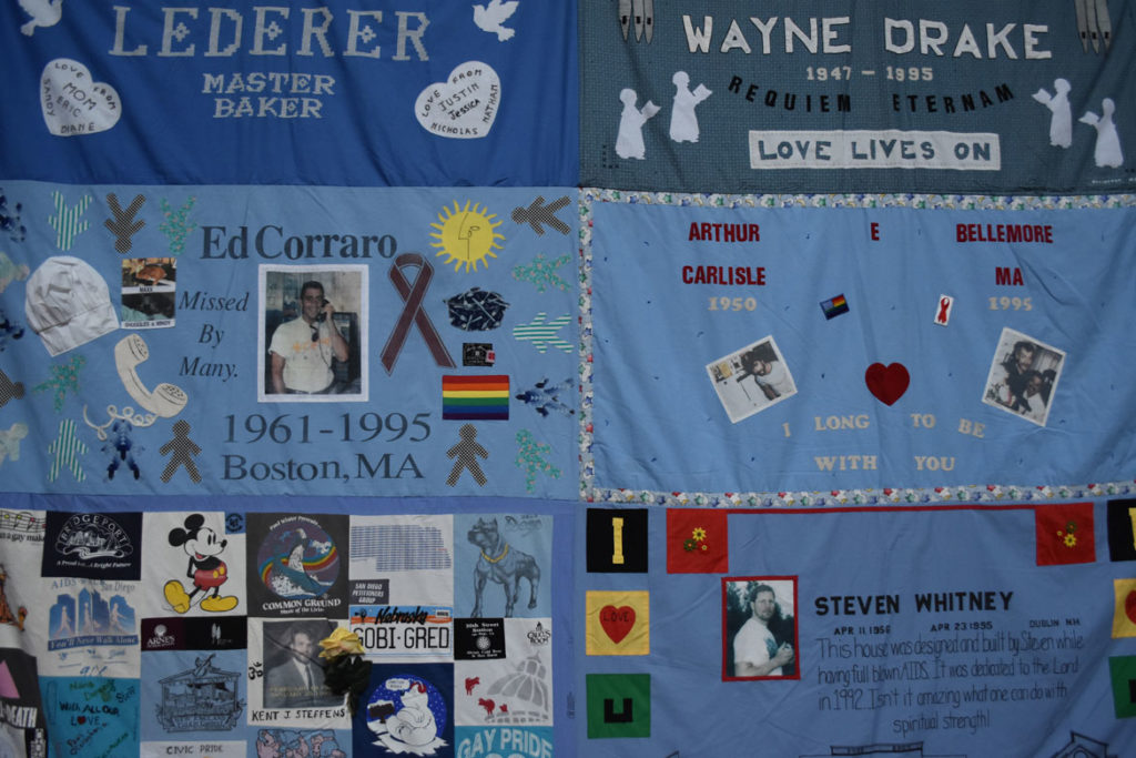 AIDS Quilt at "Medicine Wheel" at Boston Center for the Arts Cyclorama, Nov. 30, 2018. (Greg Cook)