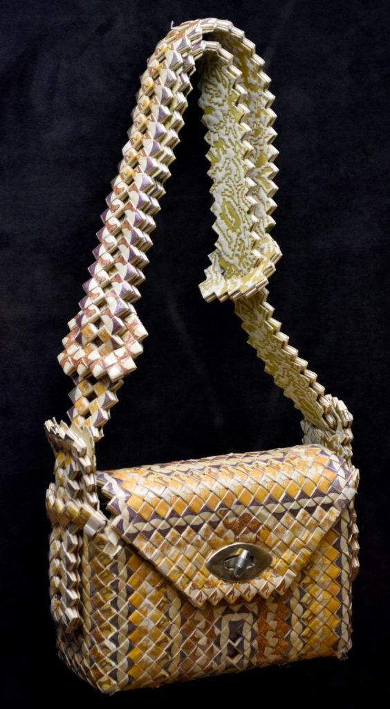 Purse made at Rikers Island, New York, in the 1950s in “Inmate Ingenuity" at the Museum of the National Center of Afro-American Artists. (Greg Cook)