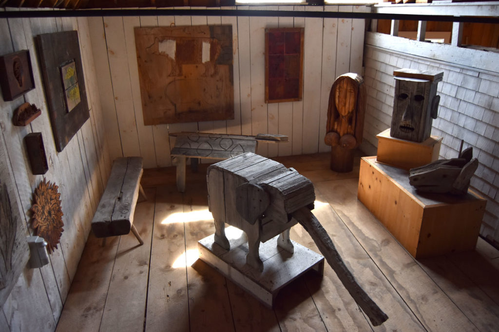 Inside the home and studio of the late sculptor Bernard Langlais at the Langlais Sculpture Preserve in Cushing, Maine, July 30, 2018. (Greg Cook)