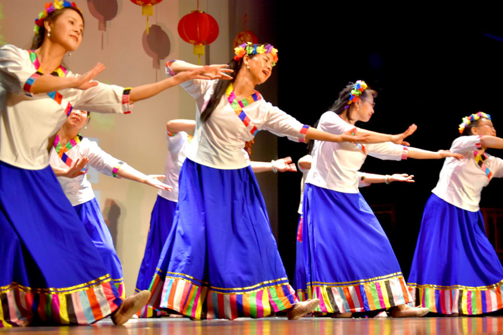 "Auspicious Dance" by Chinese Culture Connection's Multi Arts Performance Troupe during Chinese Lunar New Year Celebration at Malden High School, Jan. 26, 2019. (Greg Cook)