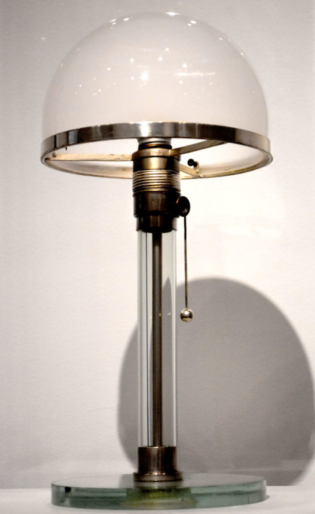 At Harvard Art Museums: Wilhelm Wagenfeld and Carl Jakob Jucker, "Table lamp," 1924, Transparent glass, opaline glass, mercury-silvered, German silver, and mercury-silvered brass. (Greg Cook)