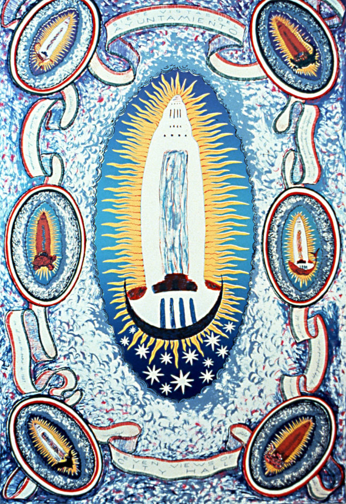 Alfredo de Batuc, "Seven Views of City Hall," 10-color serigraph, 1987. (Laguna Art Museum)