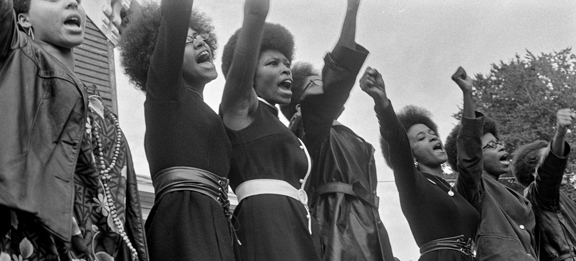 Pirkle Jones, "Black Panthers from Sacramento, Free Huey Rally, Bobby Hutton Memorial Park, Oakland, CA," August 25, 1968. (Courtesy University of California, Santa Cruz)