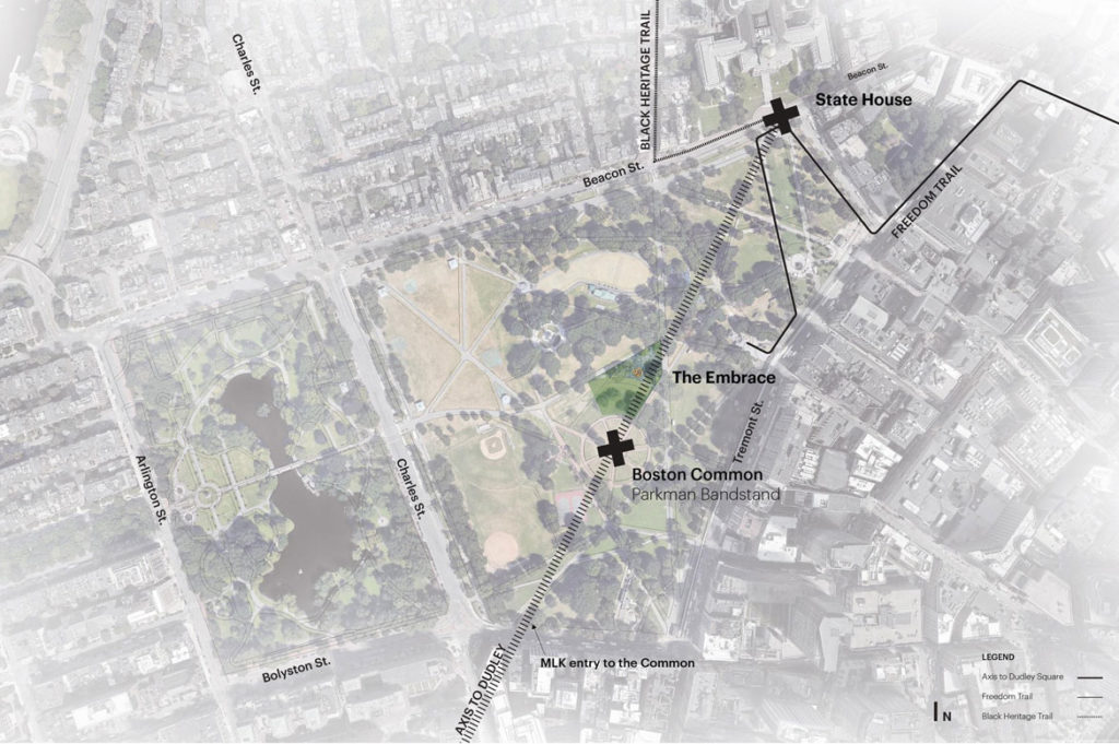 Design for “The Embrace” by Hank Willis Thomas and MASS Design Group for Boston Common. (Courtesy King Boston)