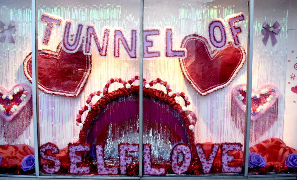 Fatty Spice's "Tunnel of Self-Love" at Montserrat College of Arts’ Frame 301 Gallery in Beverly, March 24, 2019. (Greg Cook)