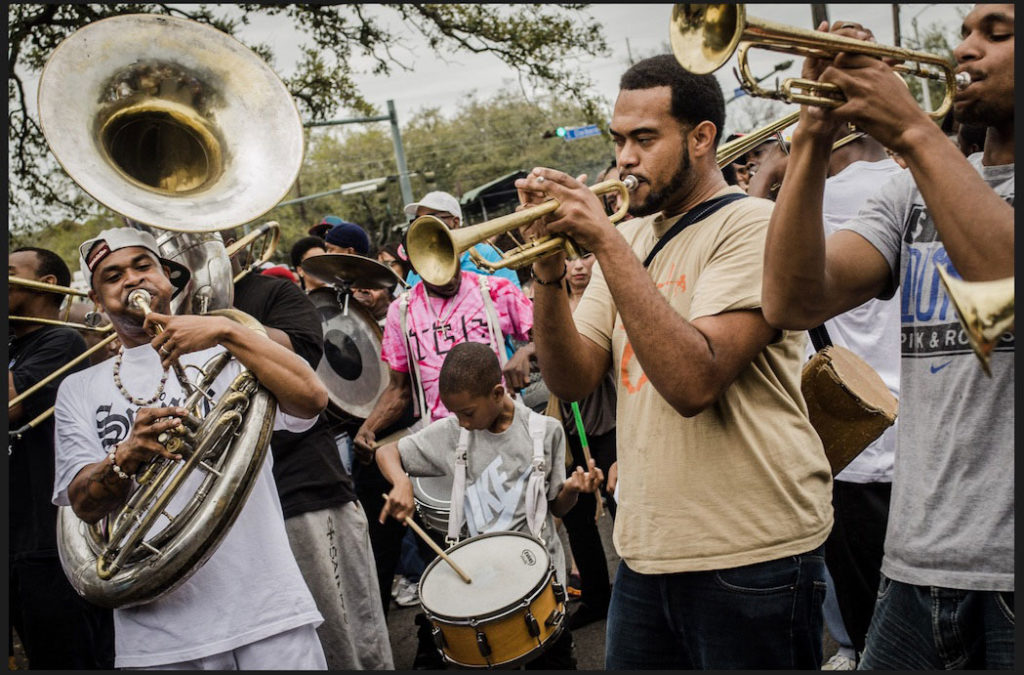 Pableaux Johnson, "To Be Continued (TBC) Brass Band, Single Men SAPC Parade," 2014. (Courtesy Fowler Museum, UCLA)