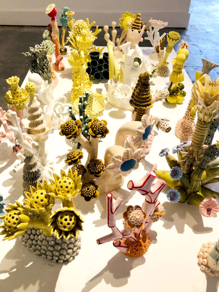 Megan Bogonovich ceramics in “Neon Wilderness” at Kelley Stelling Contemporary, March 2019. (Courtesy Kelley Stelling Contemporary)