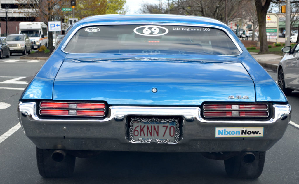 "Nixon Now." GTO spotted in Malden, April 24, 2019. (Greg Cook)