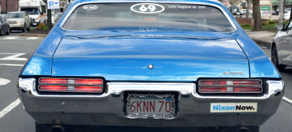 "Nixon Now." GTO spotted in Malden, April 24, 2019. (Greg Cook)