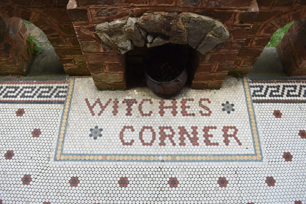 Witches Corner on the porch of Körner’s Folly in Kernersville, North Carolina, June 28, 2019. (Greg Cook)