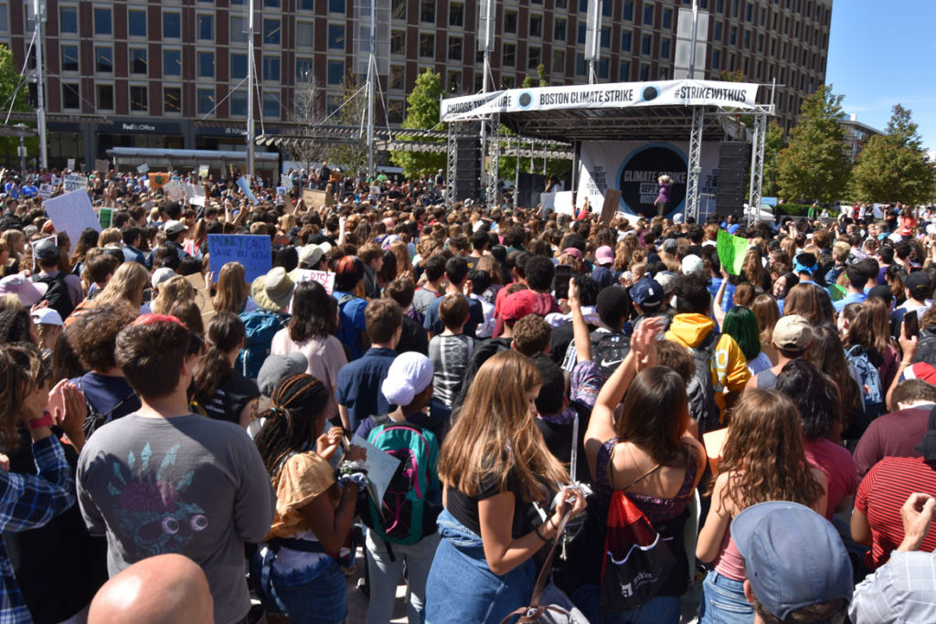 The Boston Climate Strike rally at Boston City Hall, Sept. 20, 2019. (Greg Cook)
