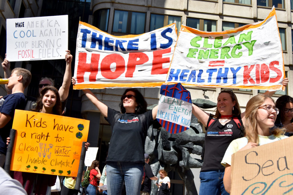 Mothers Out Front at the Boston Climate Strike rally at Boston City Hall, Sept. 20, 2019. (Greg Cook)