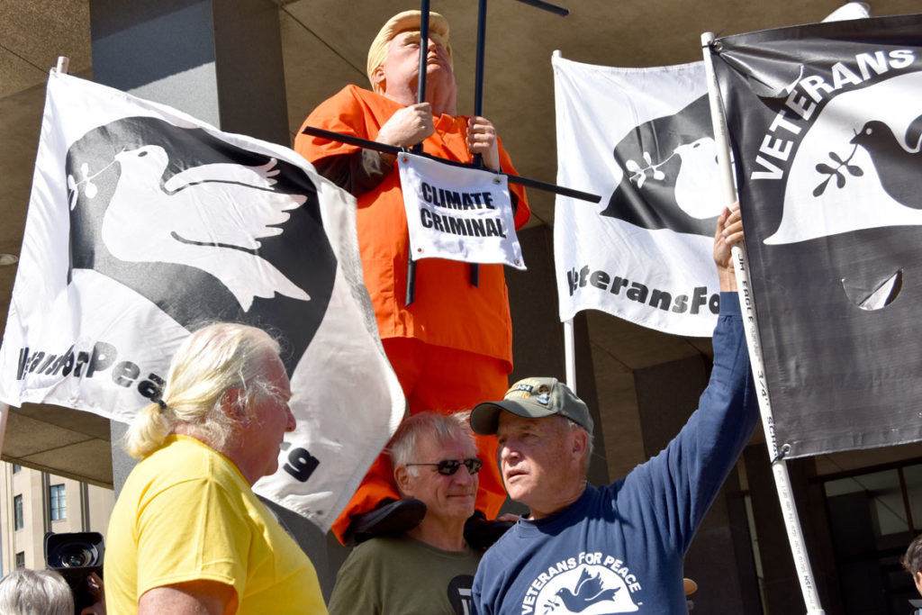 Veterans For Peace at the Boston Climate Strike rally at Boston City Hall, Sept. 20, 2019. (Greg Cook)